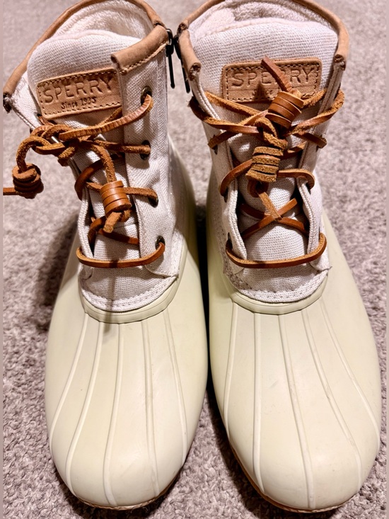 Sperry Shoes - Sperry Top-Sider Cream and Tan Waterproof Rubber Duck Boots